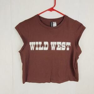 H&M womens brown Wild West cropped baby tee Size small Y2K cowgirl western